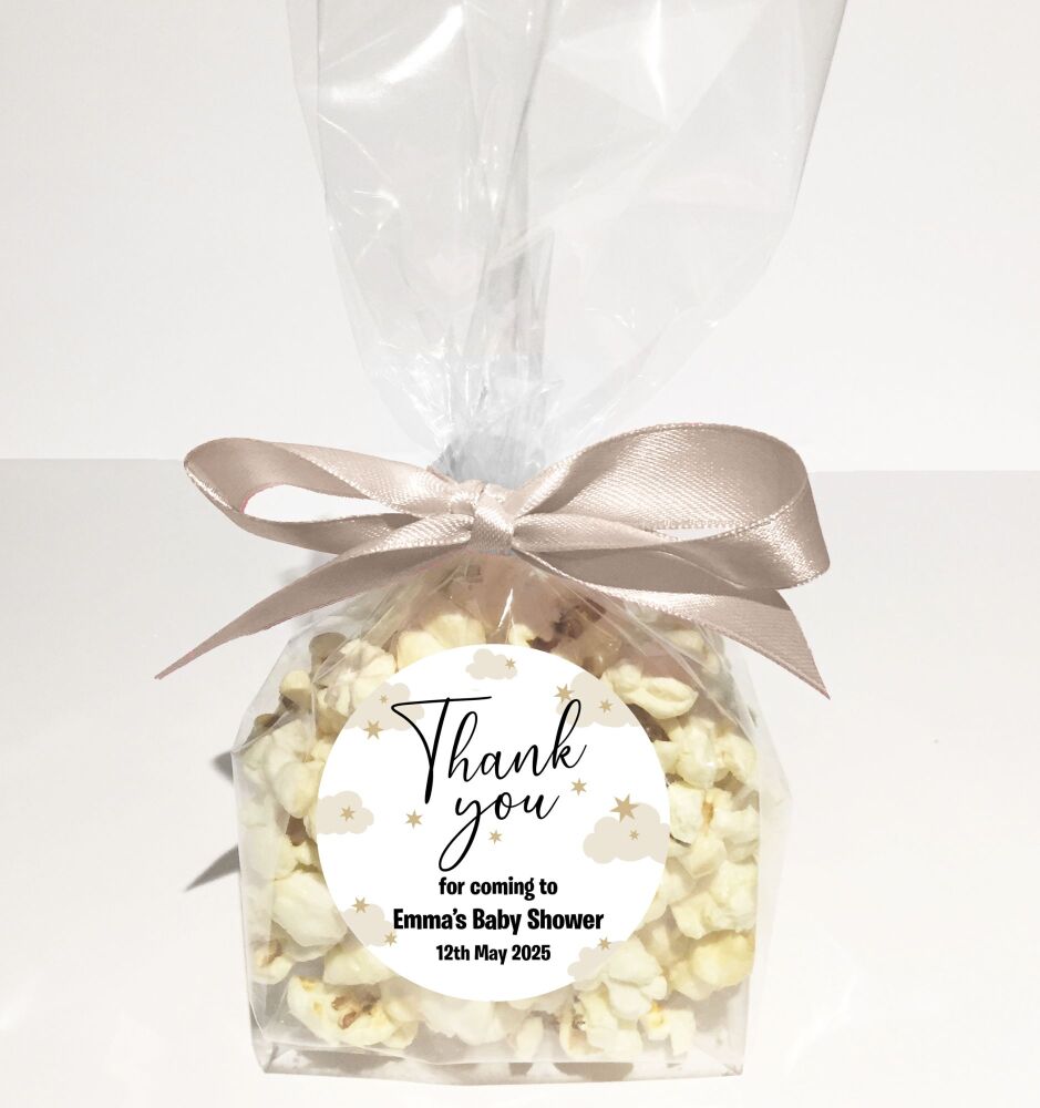 Neutral Baby Shower Popcorn Favours Bags Kits DIY Stars and Clouds x1
