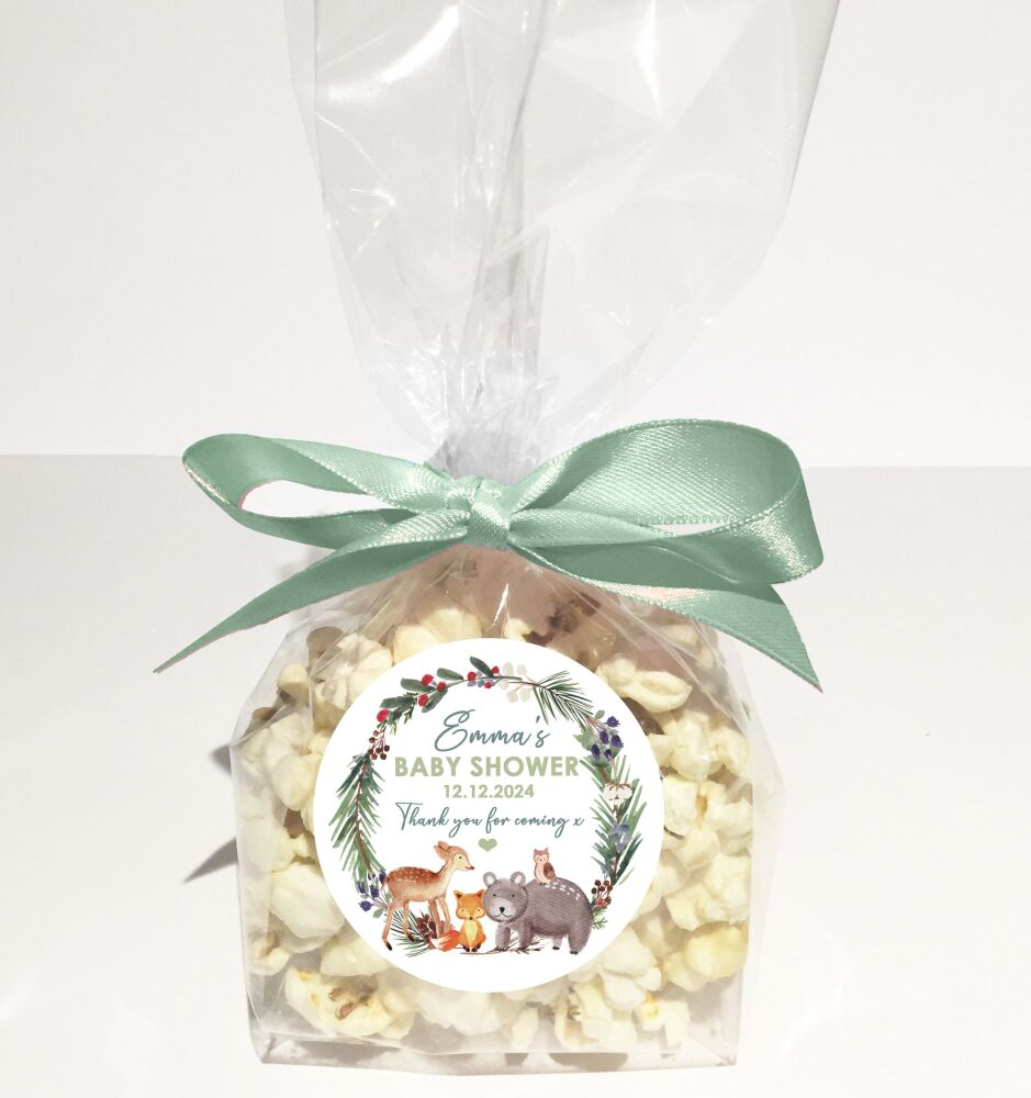 Baby Shower Popcorn Favours Bags Kits DIY Woodland Animals x1