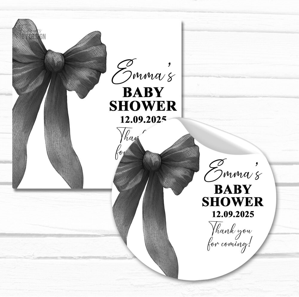 Black Bow Baby Shower Personalised Stickers