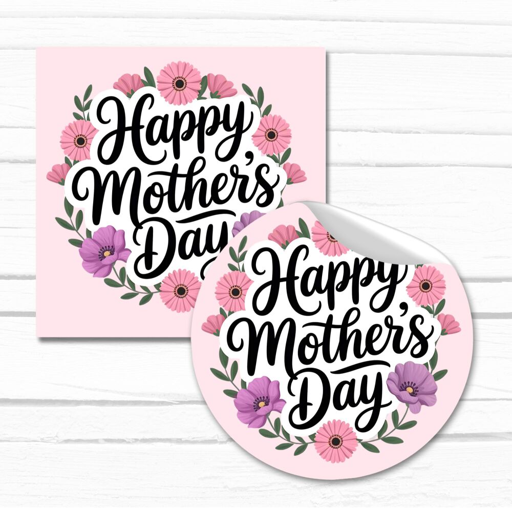 Happy Mother's Day Stickers Pink Purple Flowers