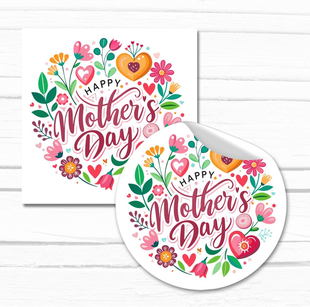 Happy Mother's Day Stickers Hearts and Flowers