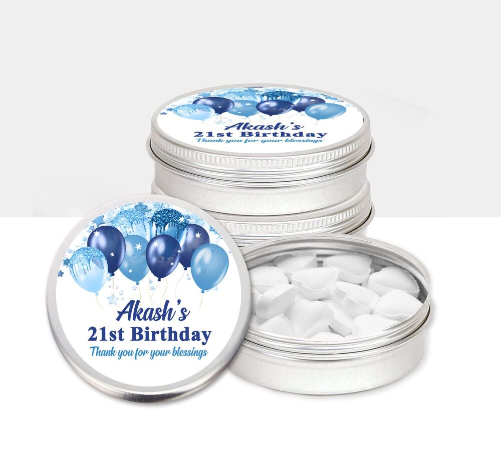 Birthday Party Favours Blue Balloons Mints Sweets Tins