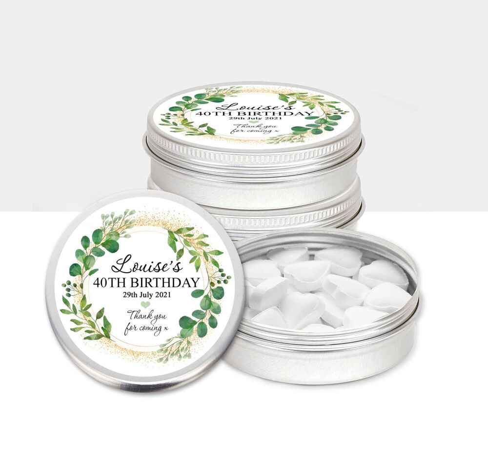 Birthday Party Favours Botanicals Gold Dust Mints Sweets Tins