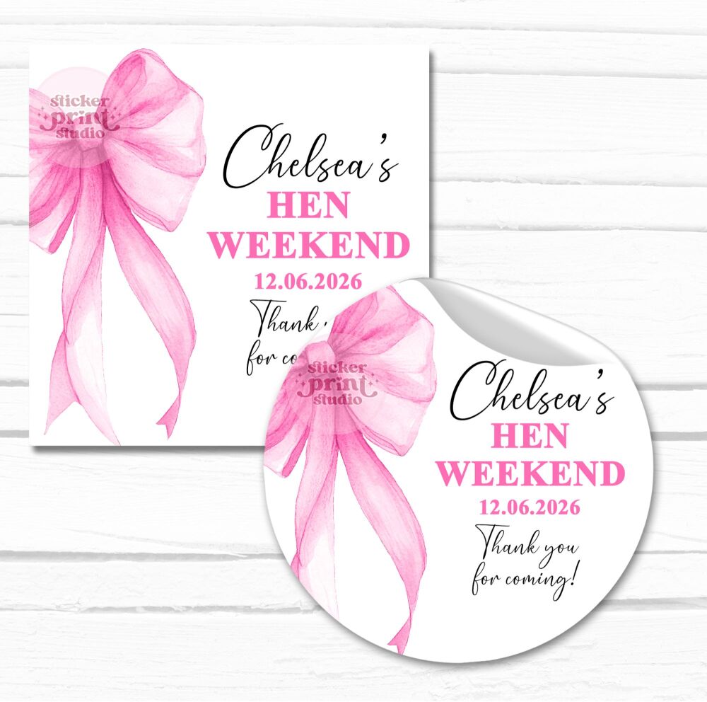 Hen Party Stickers Hot Pink Bow A4 Sheet x1