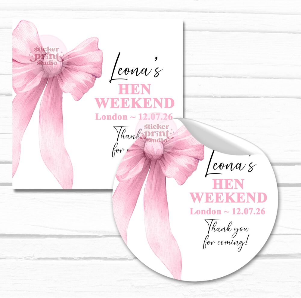 Hen Party Stickers Light Pink Bow A4 Sheet x1