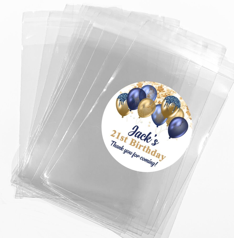 Navy Gold Balloons Birthday Party Favours Bags and Stickers Kits x1