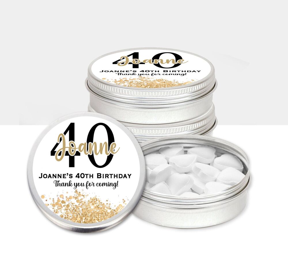 Gold Confetti Age Birthday Party Favours Mint Tins x1