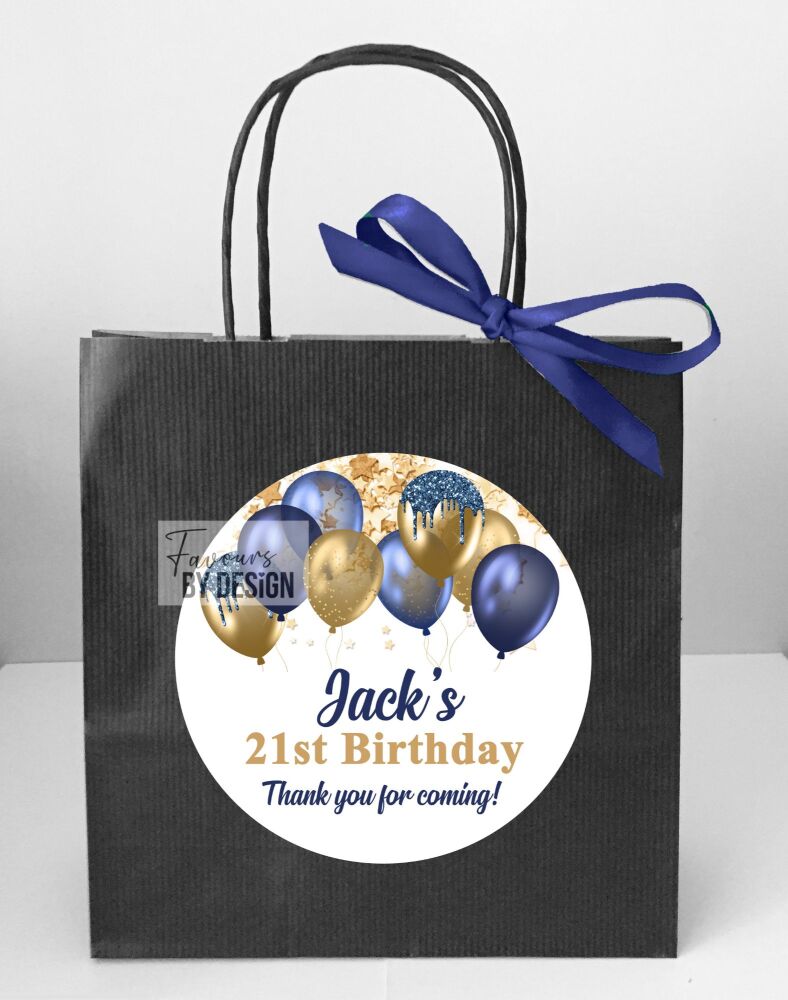 Navy Blue and Gold Balloons Birthday Party Bags x1