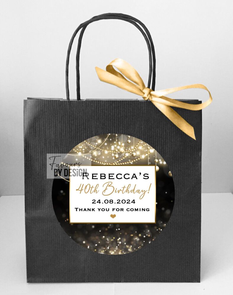 Black & Gold Bokeh Lights Birthday Party Bags x1