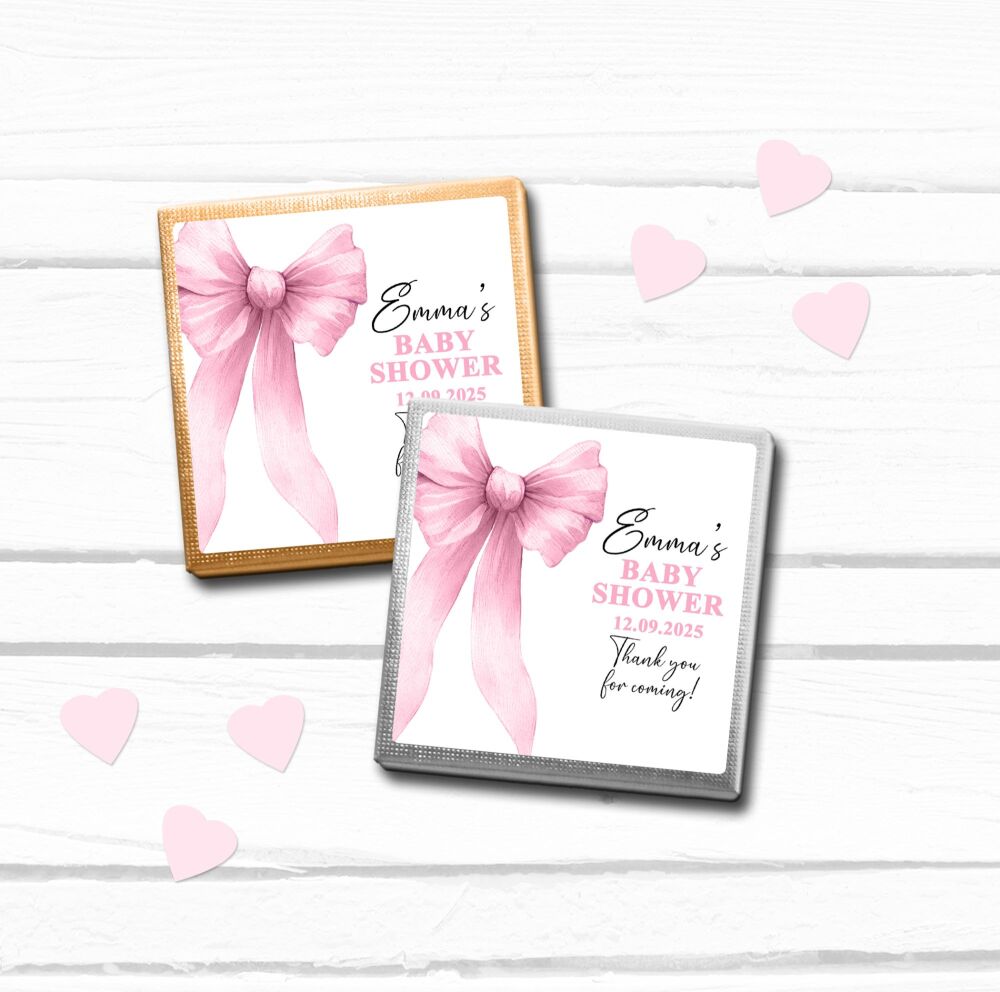 Pink Bow Baby Shower Party Chocolates Favours x10