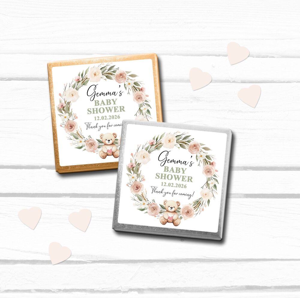 Boho Bear Wreath Baby Shower Party Chocolates Favours x10