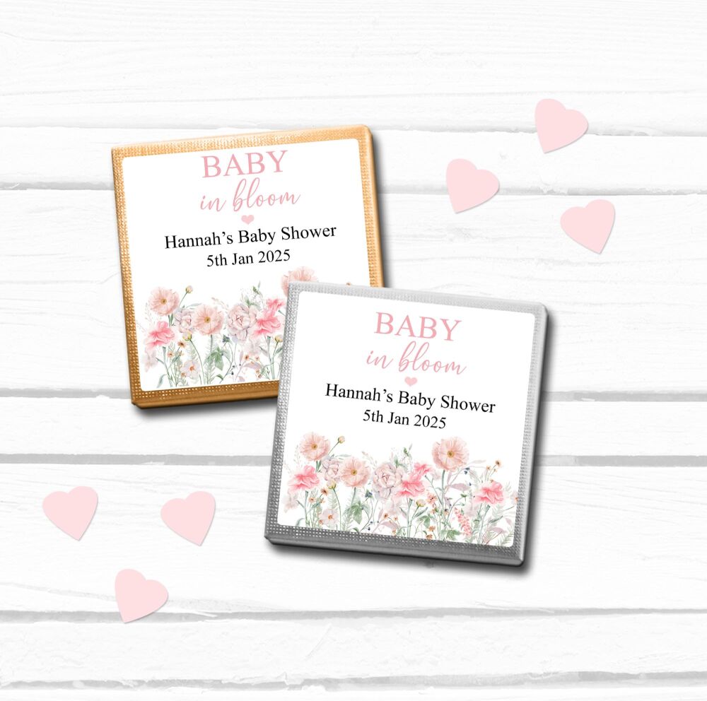 Pink Baby In Bloom Baby Shower Party Chocolates Favours x10