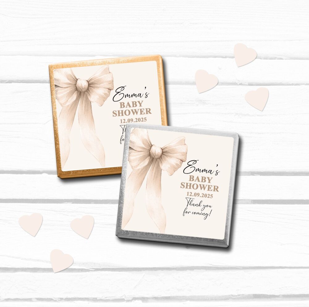 Beige Bow Baby Shower Party Chocolates Favours x10