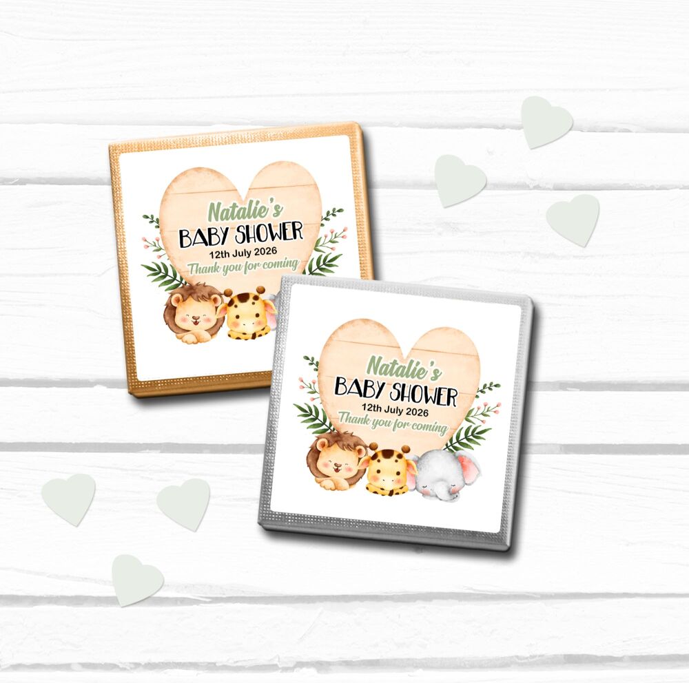Wooden Heart Animals Baby Shower Party Chocolates Favours x10