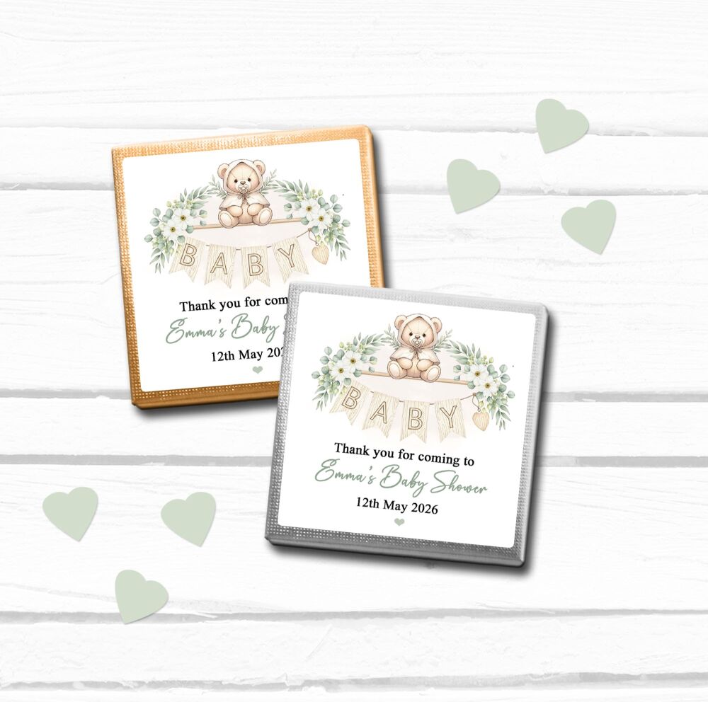 Bunting Bear Baby Shower Party Chocolates Favours x10