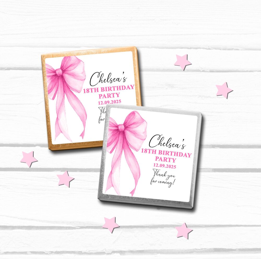 Hot Pink Bow Birthday Party Chocolates Favours x10