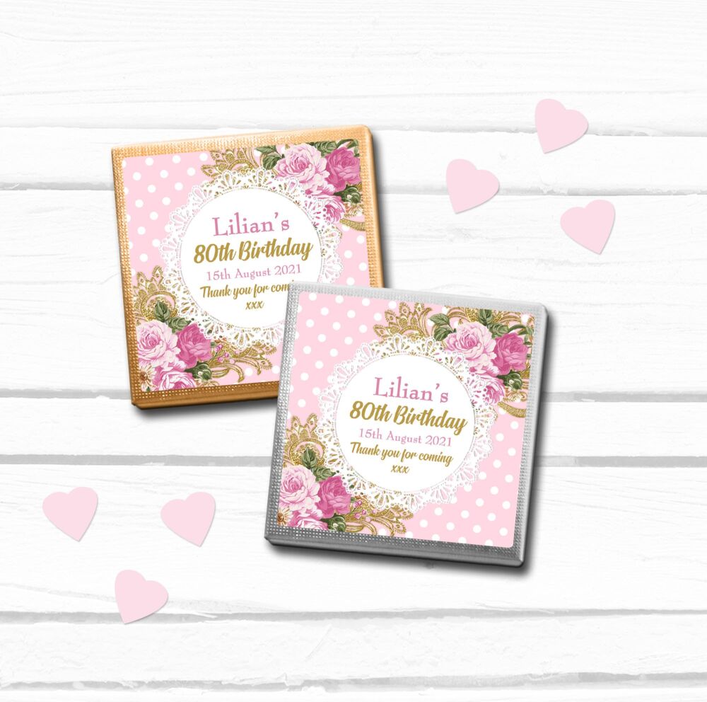 Vintage Ornate Roses Birthday Party Chocolates Favours x10