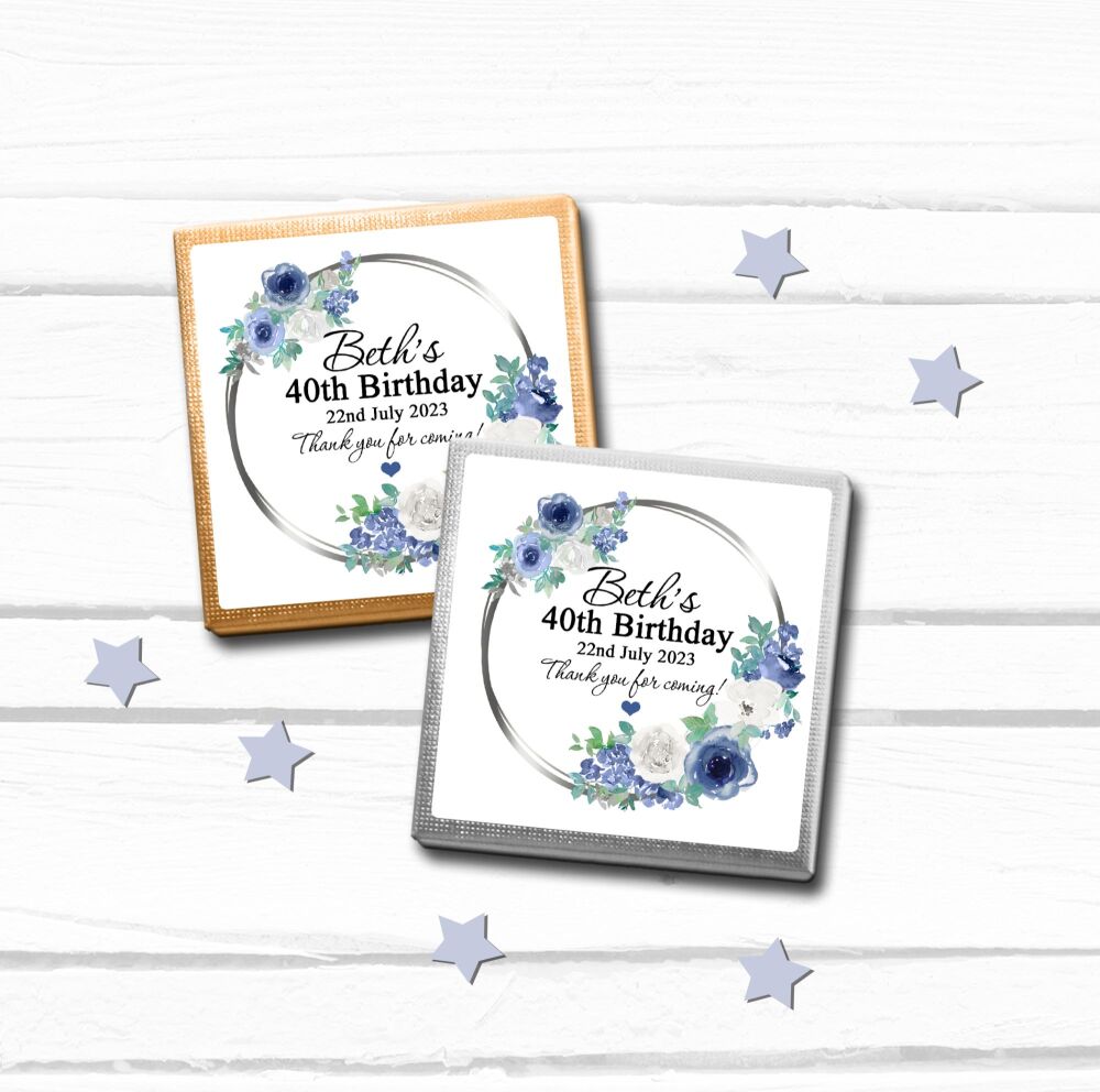 Blue Flowers Birthday Party Chocolates Favours x10