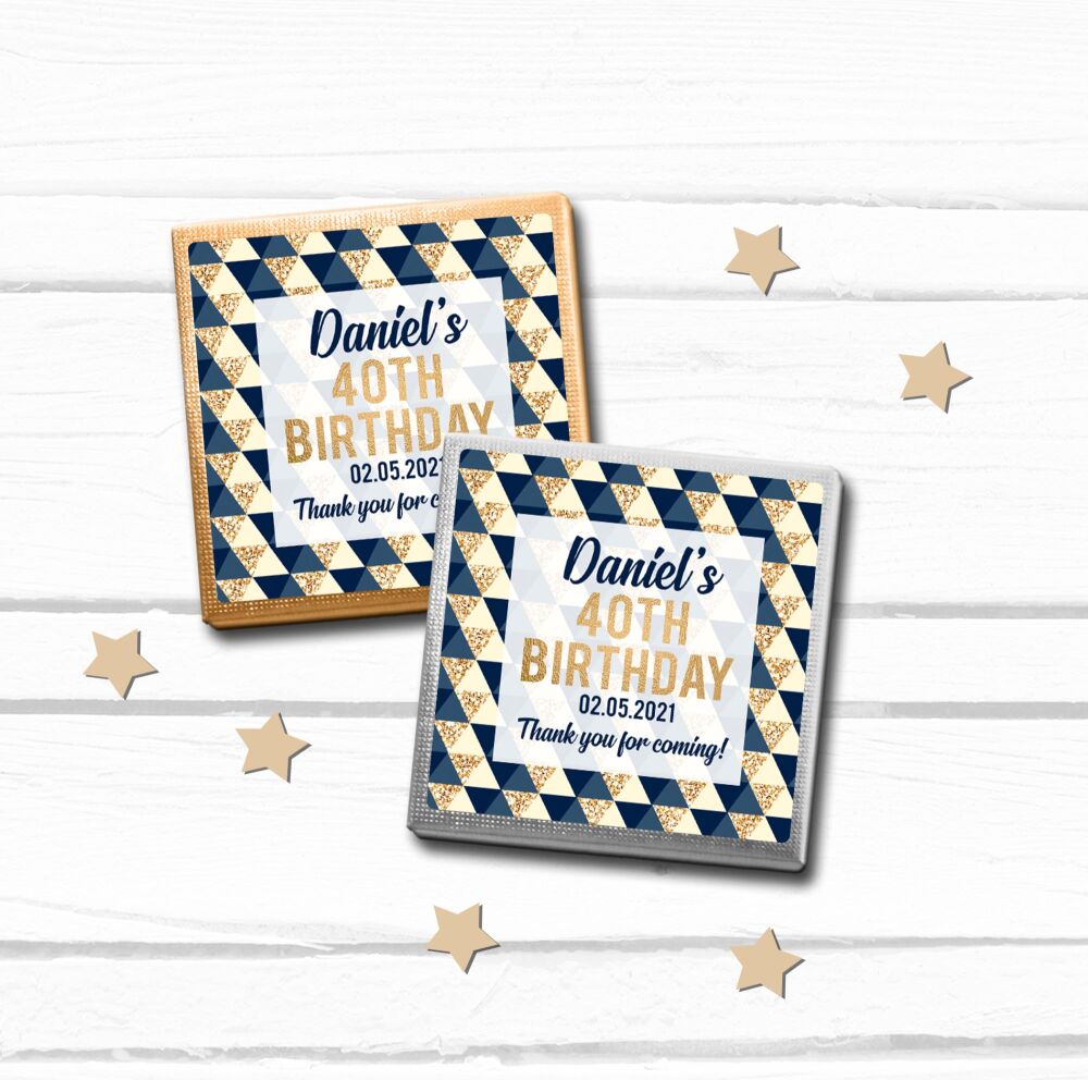 Navy Gold Triangles Birthday Party Chocolates Favours x10
