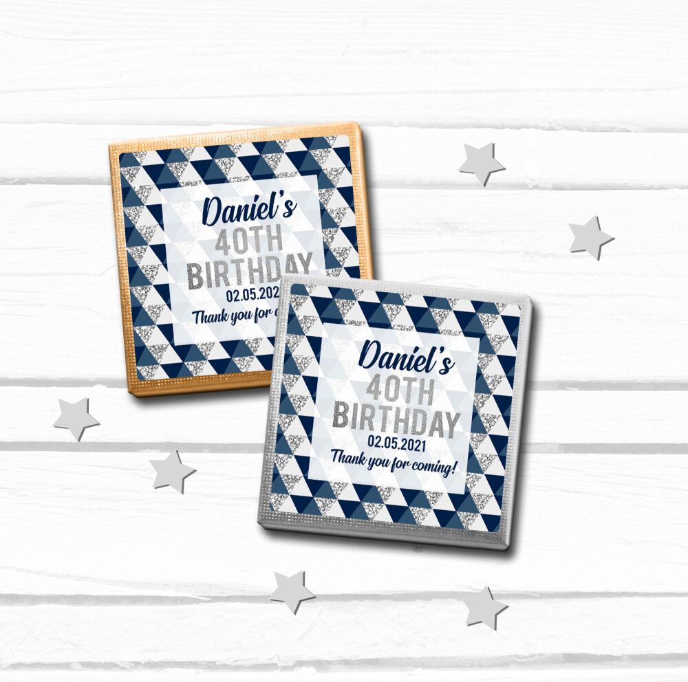 Navy Silver Triangles Birthday Party Chocolates Favours x10