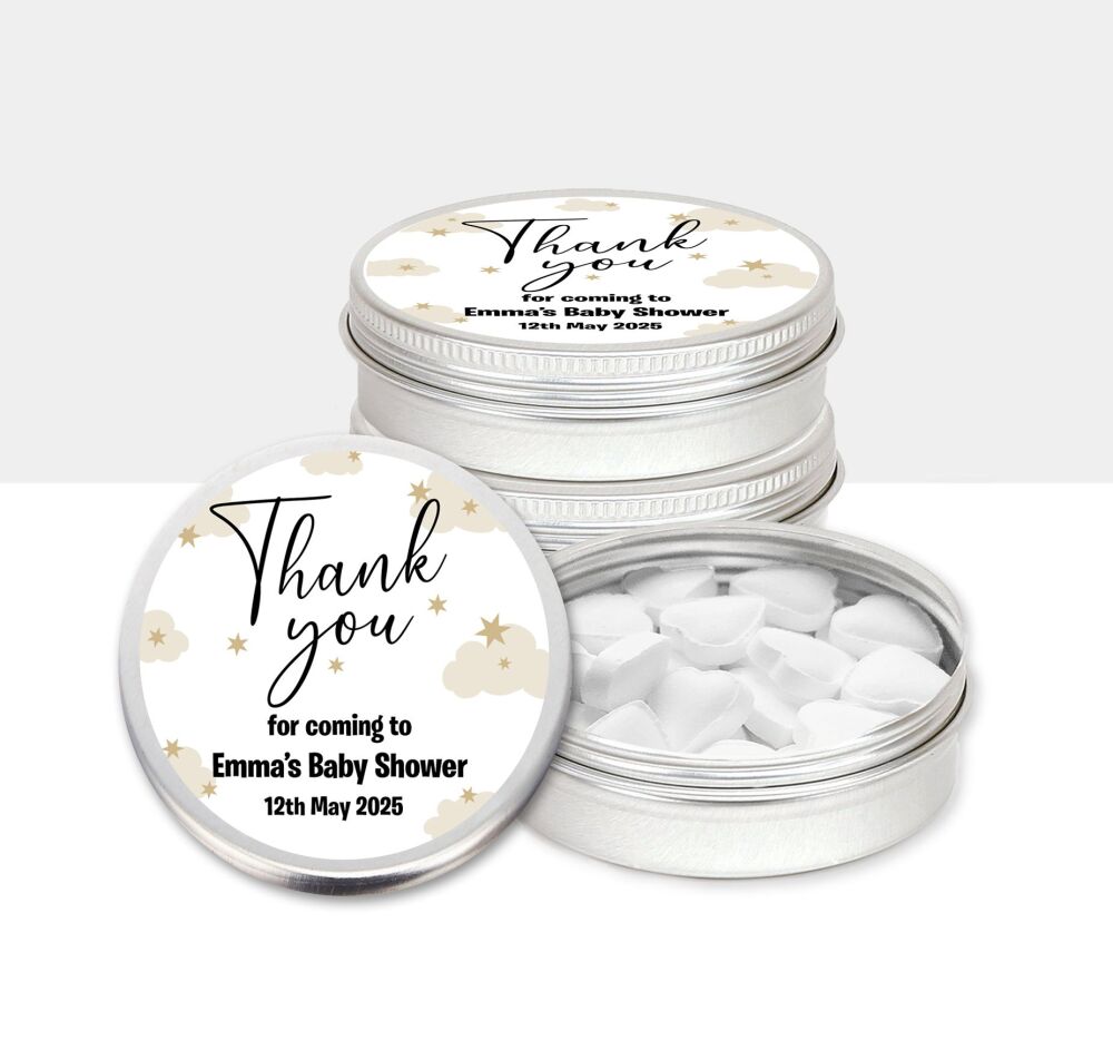 Clouds and Stars Baby Shower Party Favours Mint Tins x1