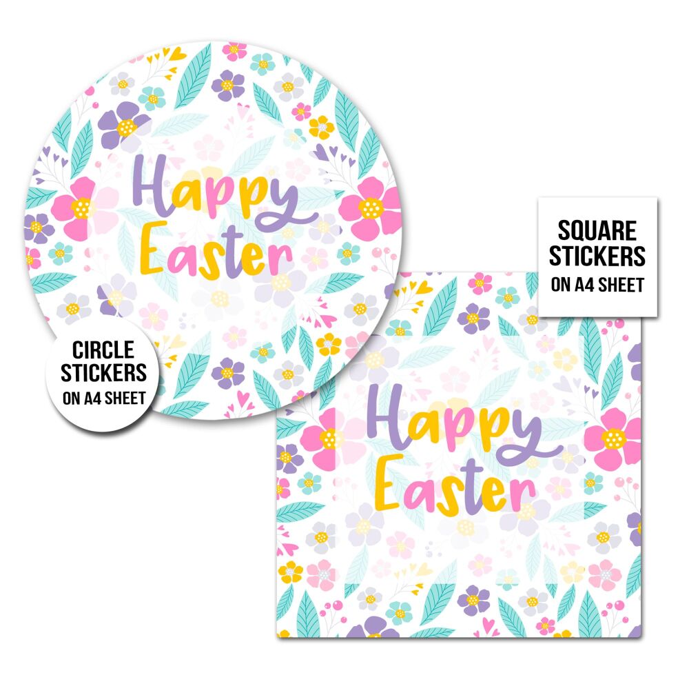 Happy Easter Stickers Spring Flowers A4 Sheet x1