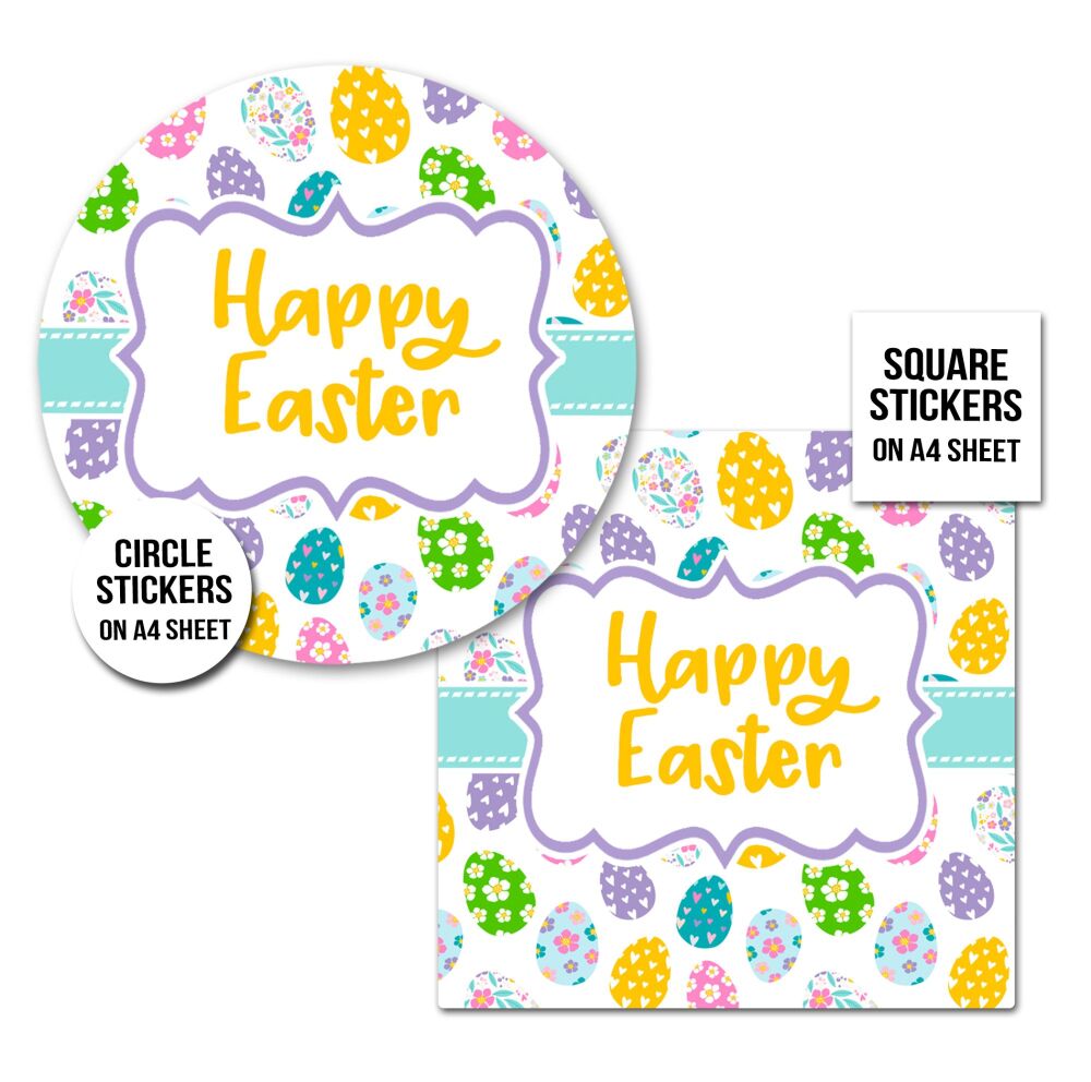 Happy Easter Stickers Decorated Floral Eggs A4 Sheet x1