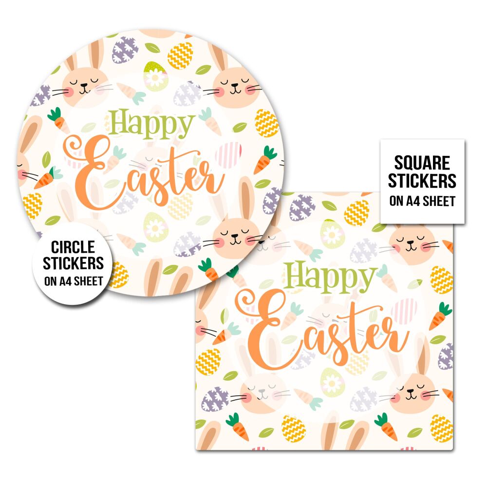 Happy Easter Stickers Brown Bunny & Carrots A4 Sheet x1