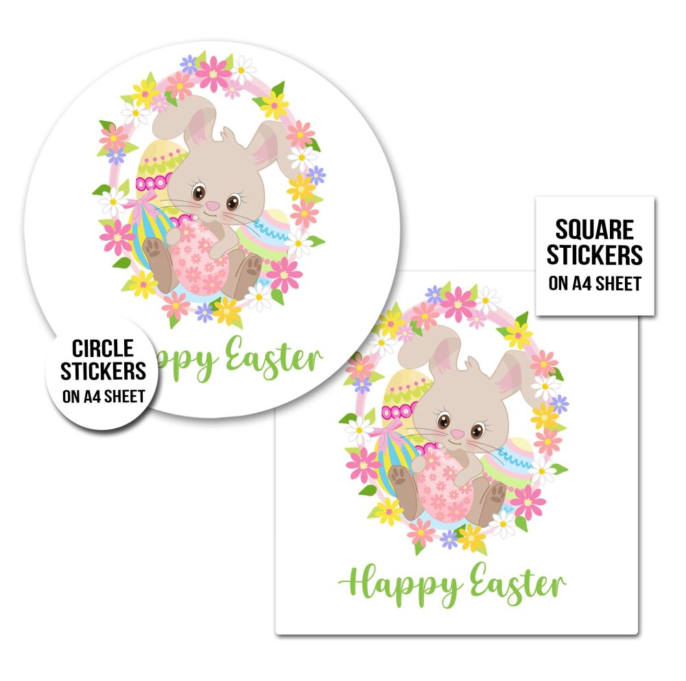 Happy Easter Stickers Bunny In Floral Wreath A4 Sheet x1