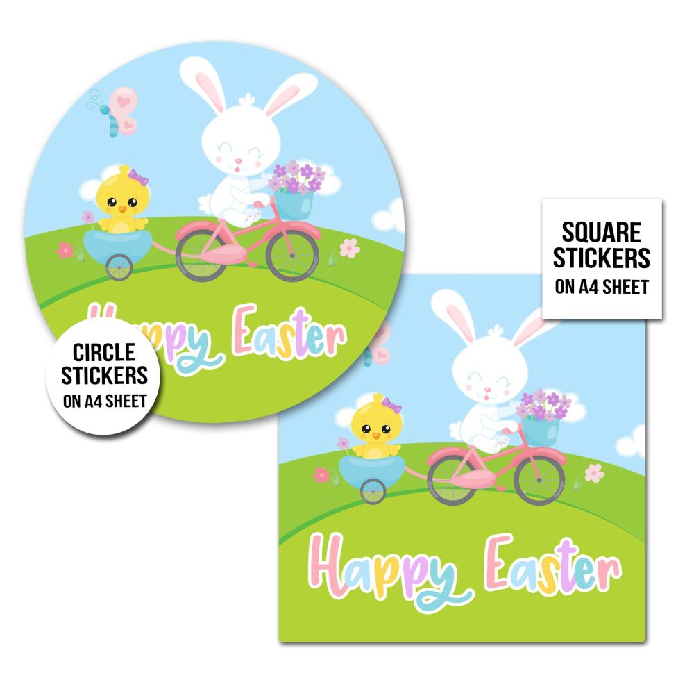 Happy Easter Stickers Bunny On Bike A4 Sheet x1