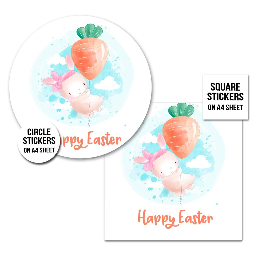 Happy Easter Stickers Bunny With Carrot Balloon A4 Sheet x1