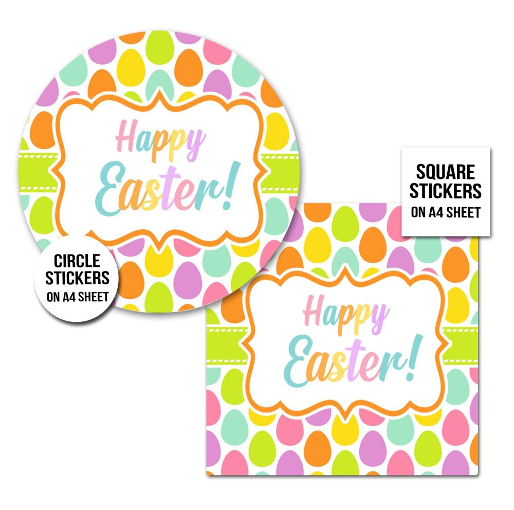 Happy Easter Stickers Colourful Eggs A4 Sheet x1