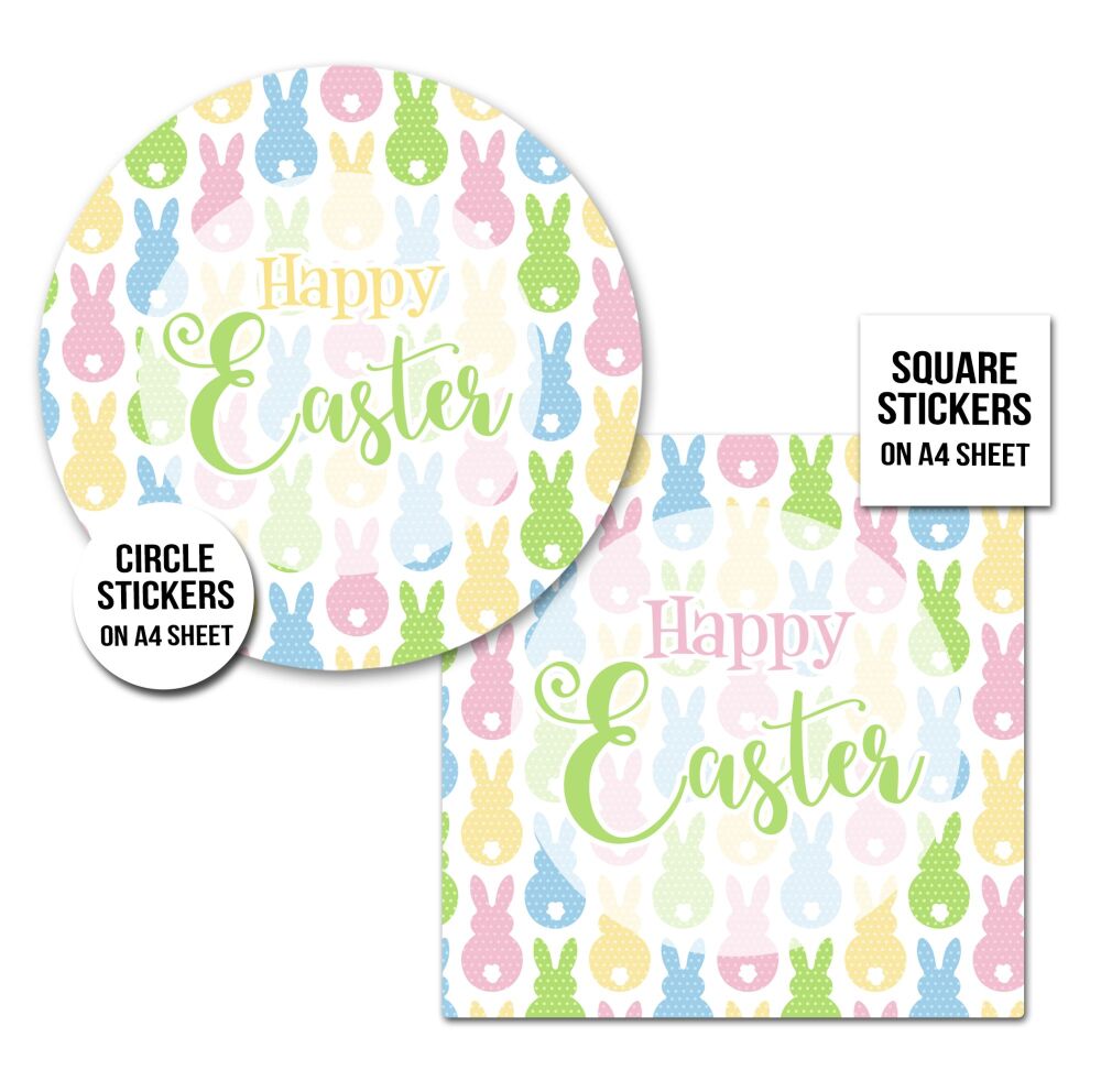 Happy Easter Stickers Pastel Bunnies Tails A4 Sheet x1