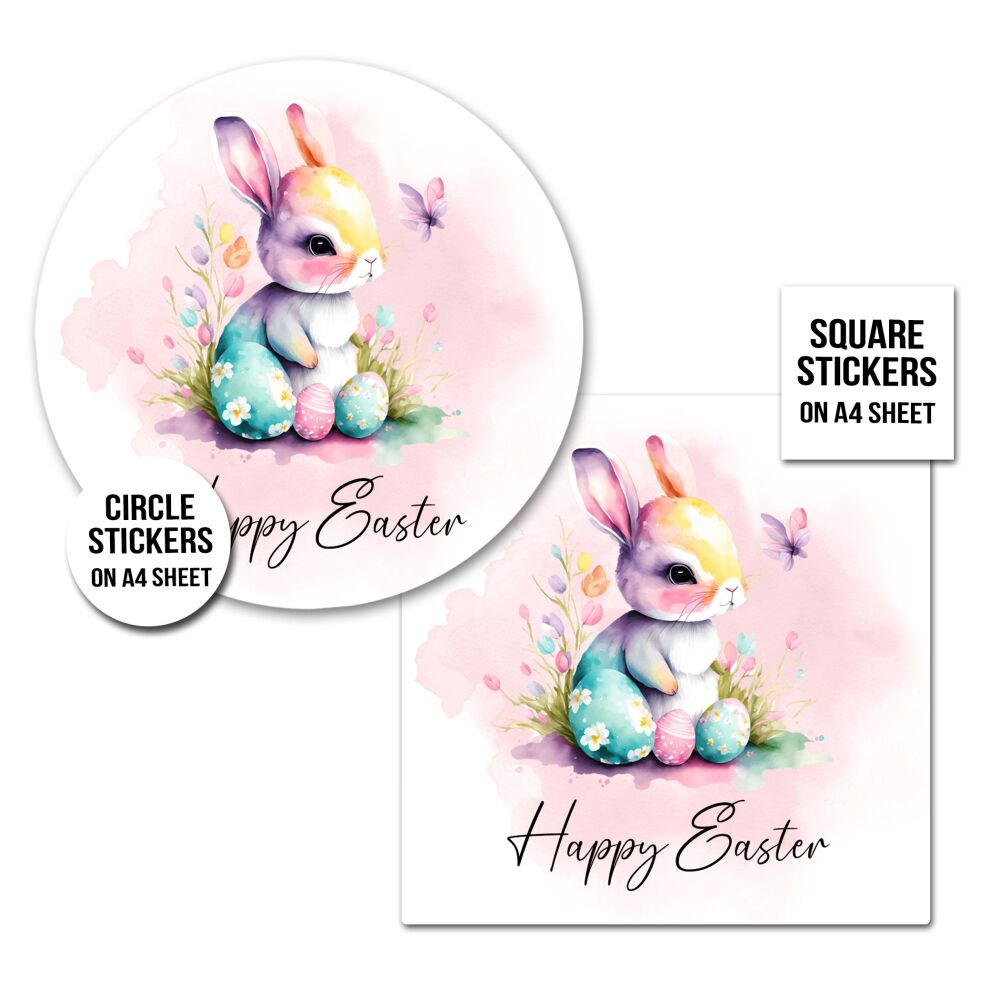 Happy Easter Stickers Pastel Baby Bunny A4 Sheet x1