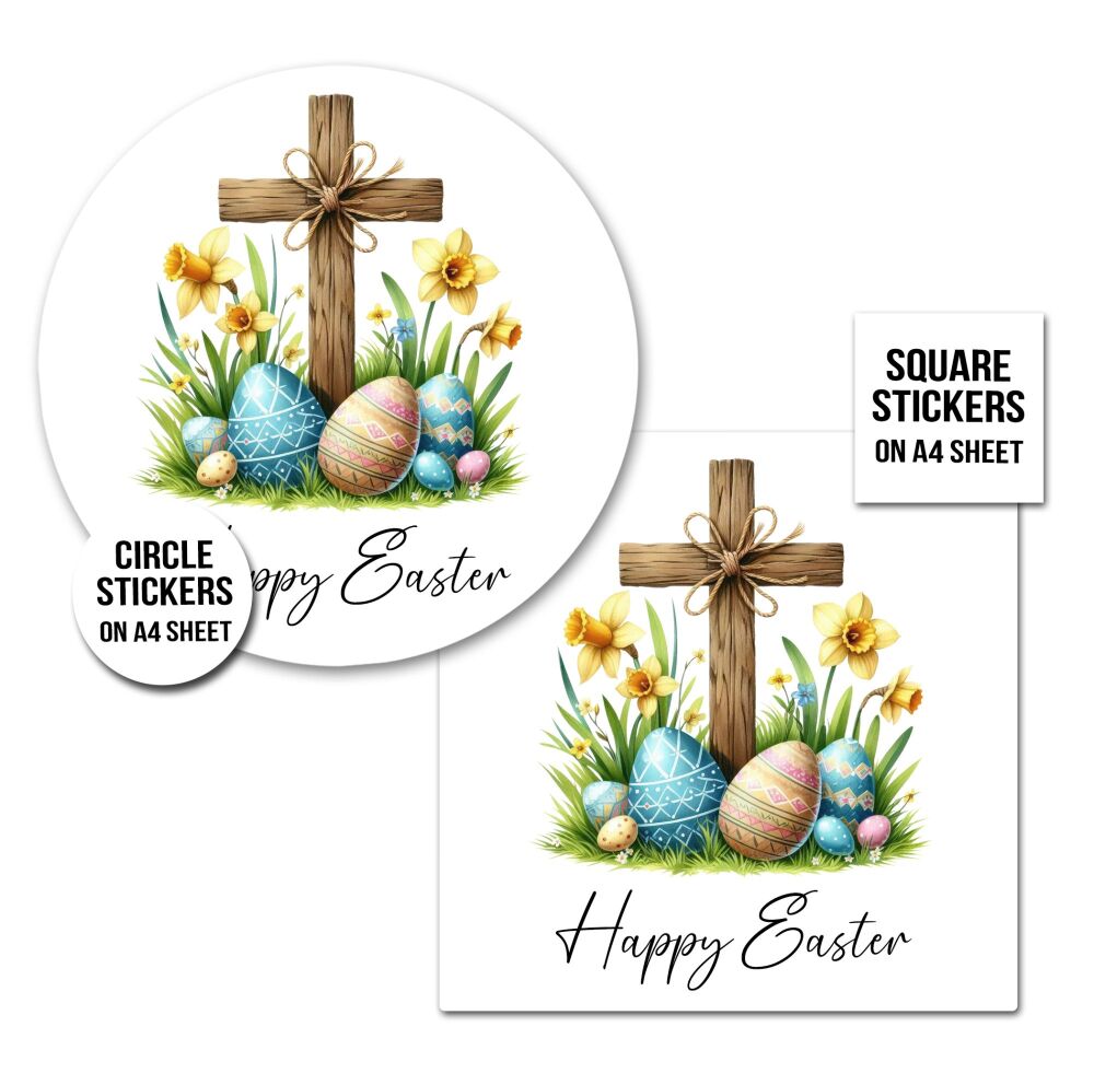 Happy Easter Sunday Stickers Wooden Cross A4 Sheet x1