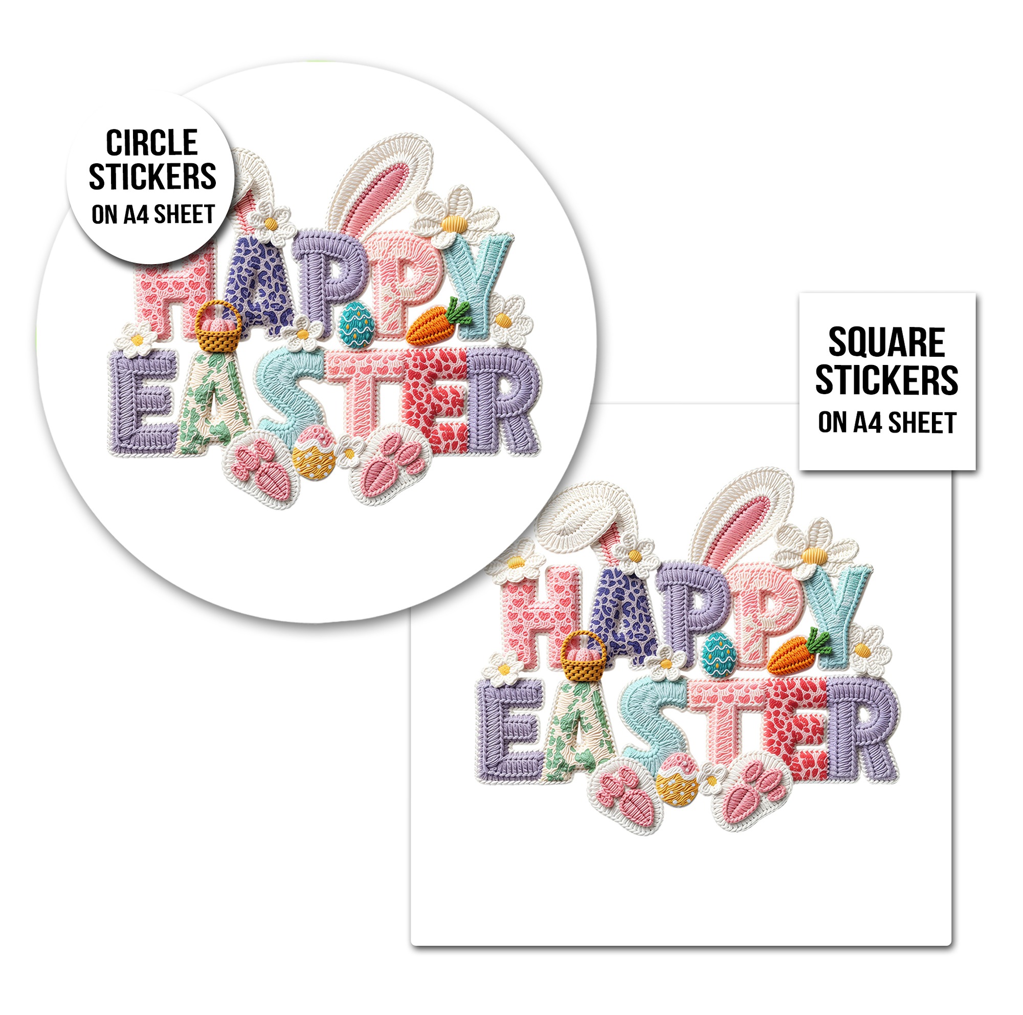 Happy Easter Stickers Knitted Personalised