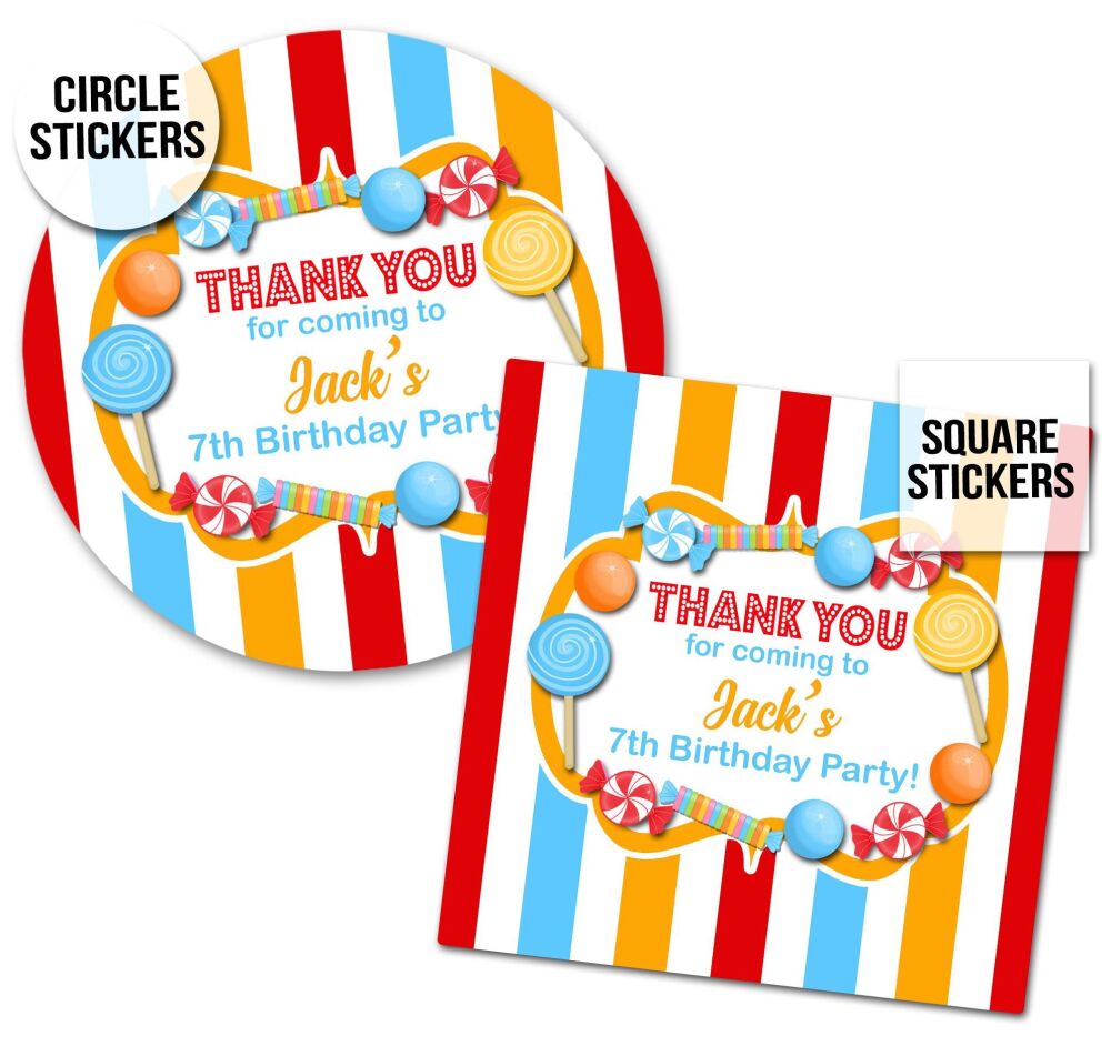 Personalised Stickers Birthday Party Bag Labels  Circus Carnival Sweets
