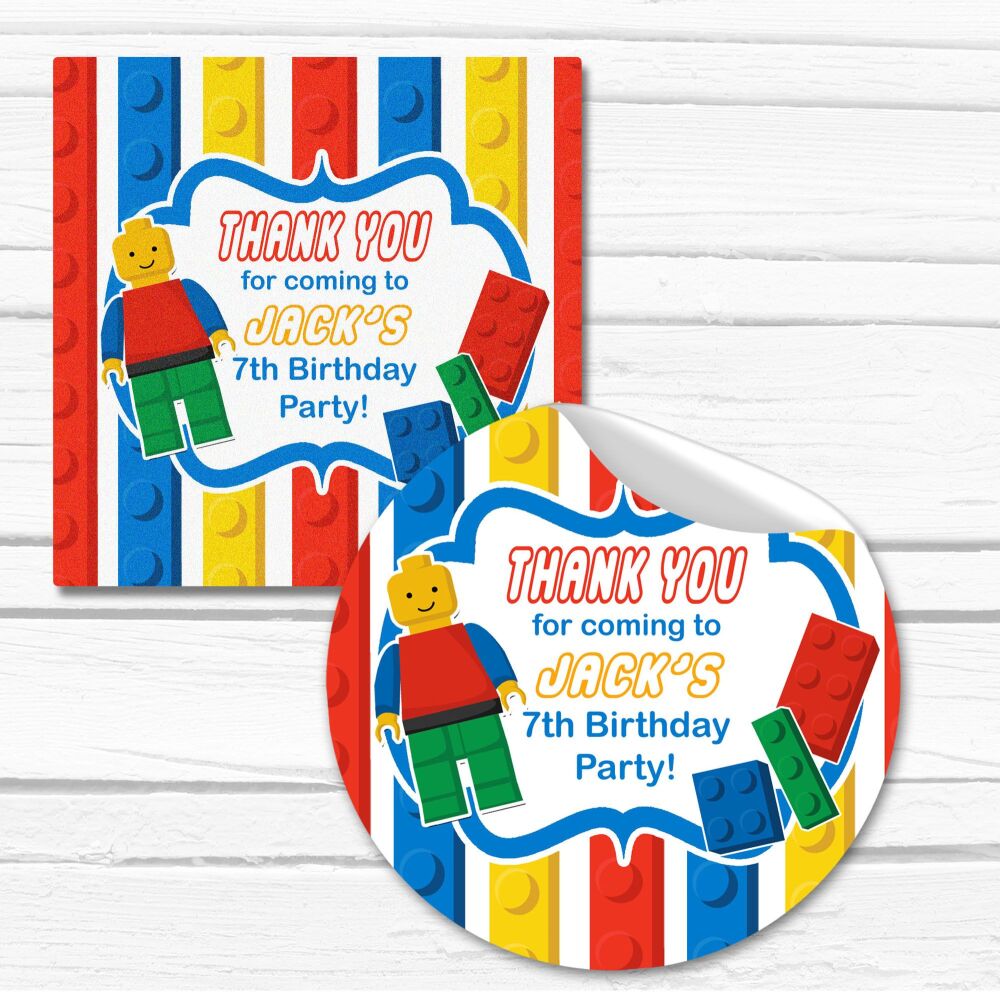 Personalised Stickers Birthday Party Bag Labels Bricks