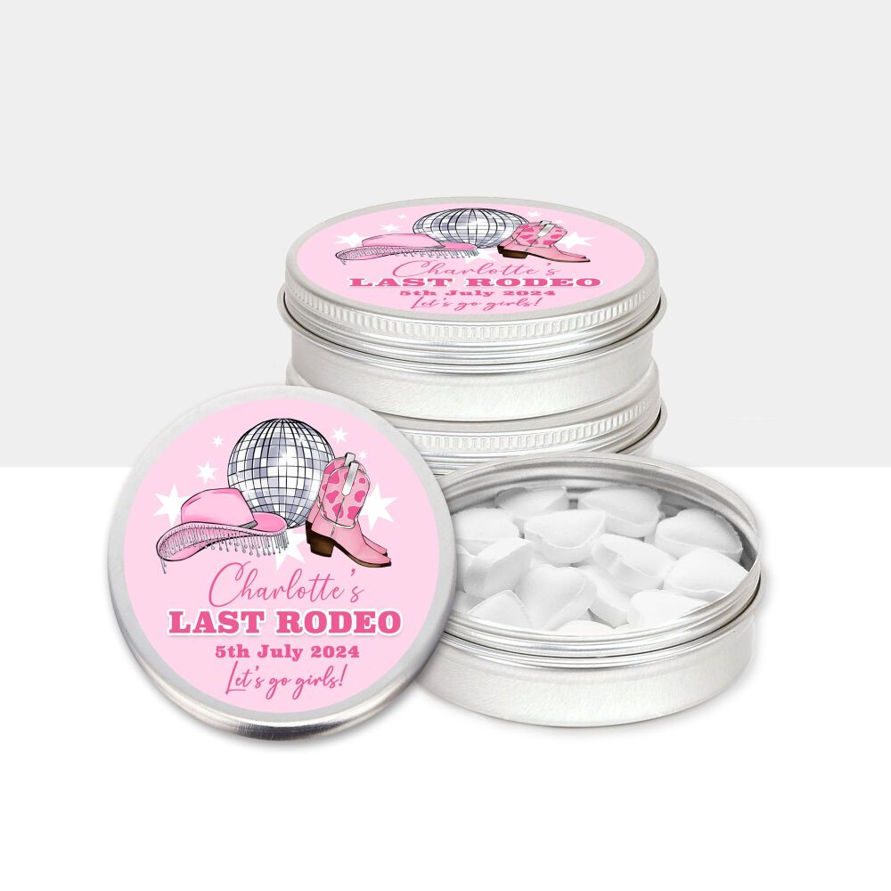 Pink Last Rodeo Cowgirl Disco Hen Party Favours Mint Tins x1