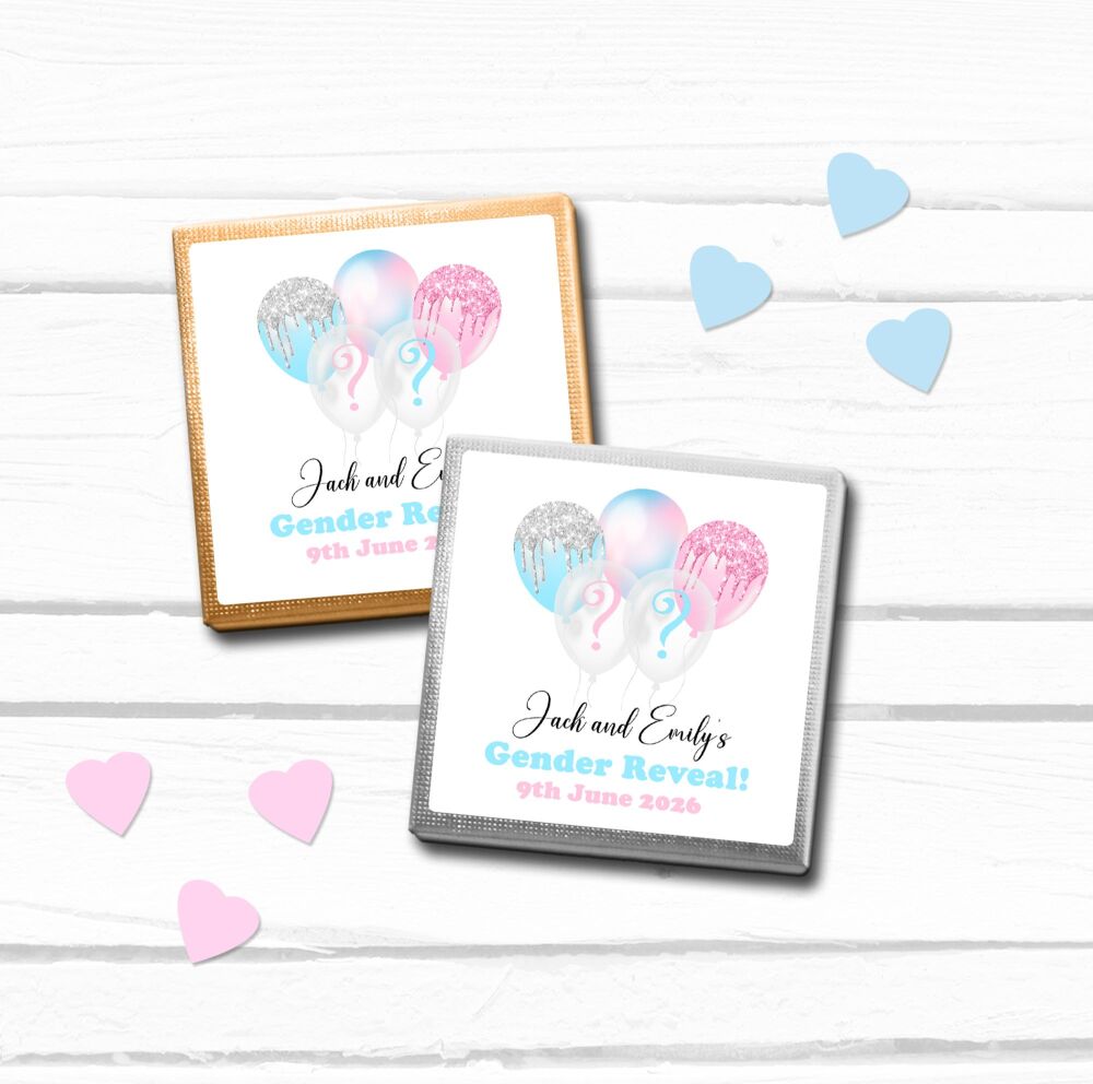Pink Blue Balloons Gender Reveal Personalised Chocolates x10