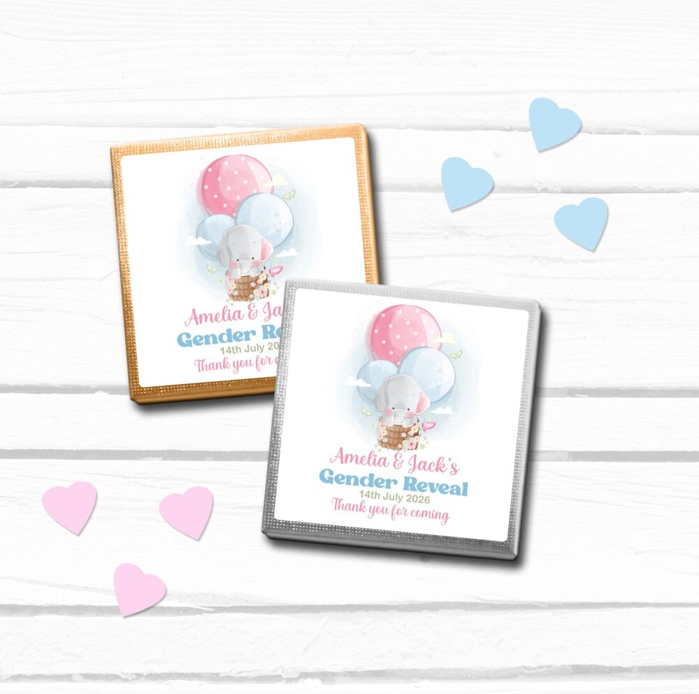 Pink Blue Elephant Gender Reveal Personalised Chocolates x10