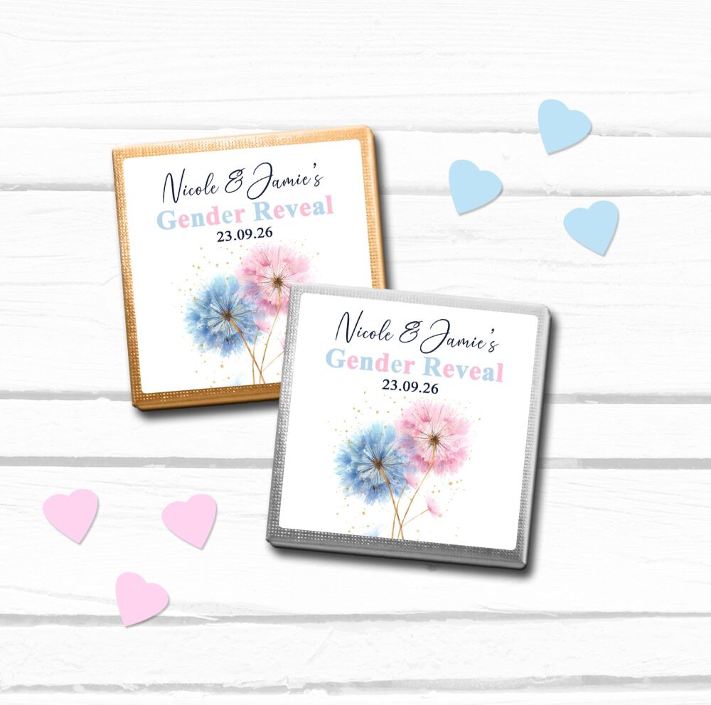 Pink Blue Flowers Gender Reveal Personalised Chocolates x10
