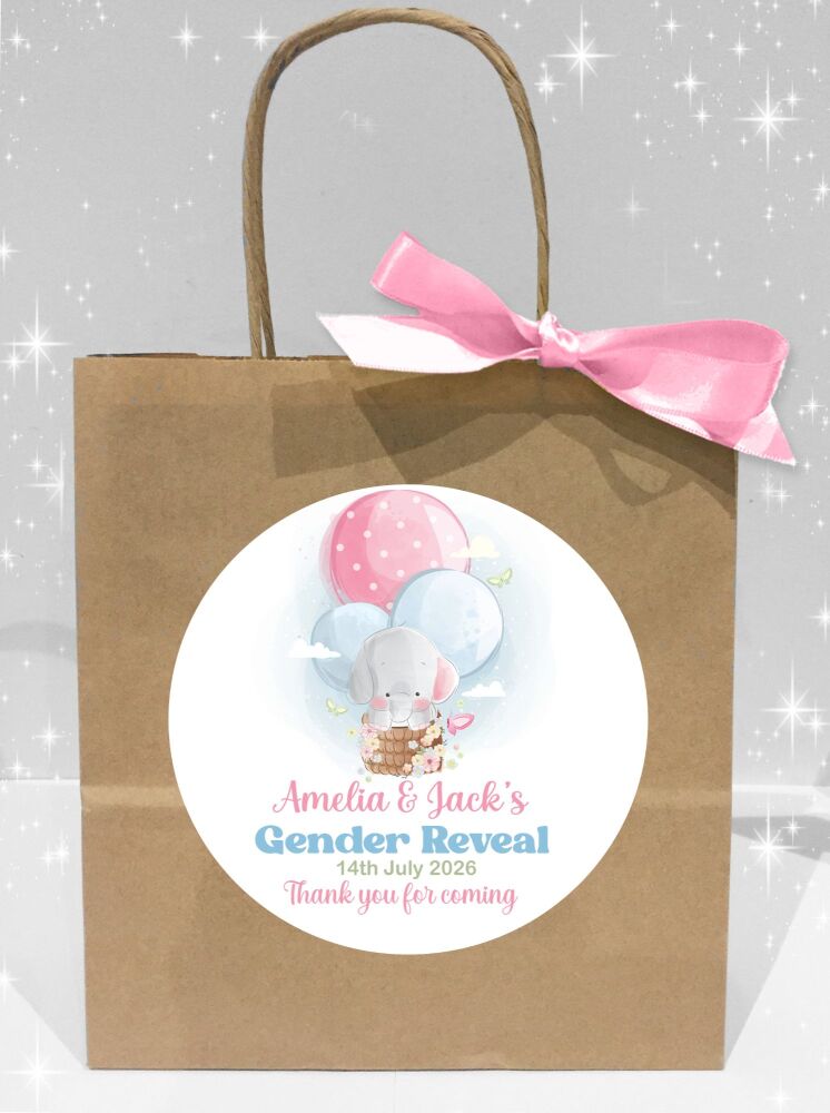 Gender Reveal Party Bags Pink Blue Elephant x1