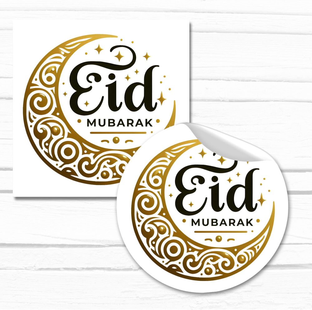 Eid Mubarak Stickers Gold Ornate Moon A4 Sheet x1