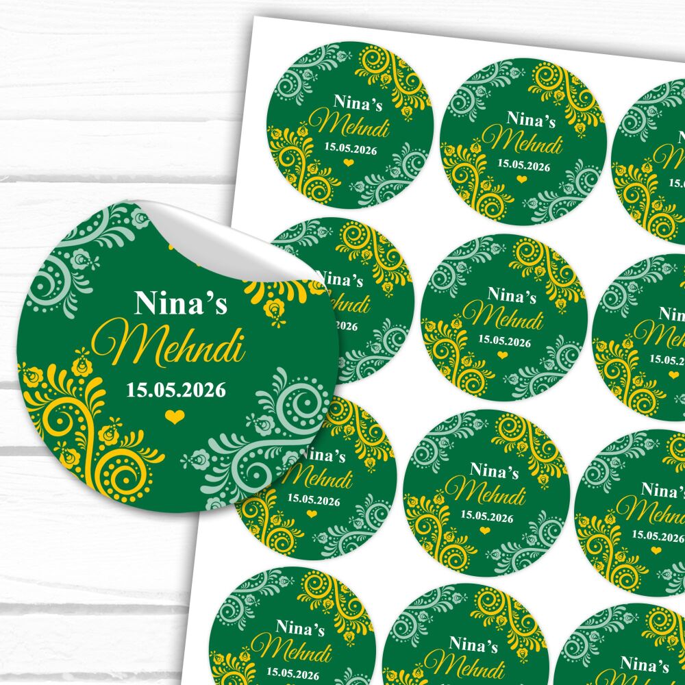 Hunter Green Paisley Personalised Mehndi Stickers A4 Sheet x1