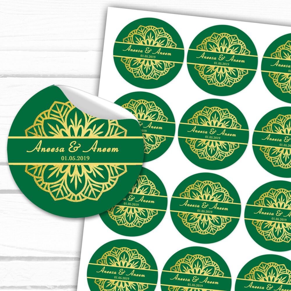Hunter Green Leaf Mandala Personalised Mehndi Stickers A4 Sheet x1