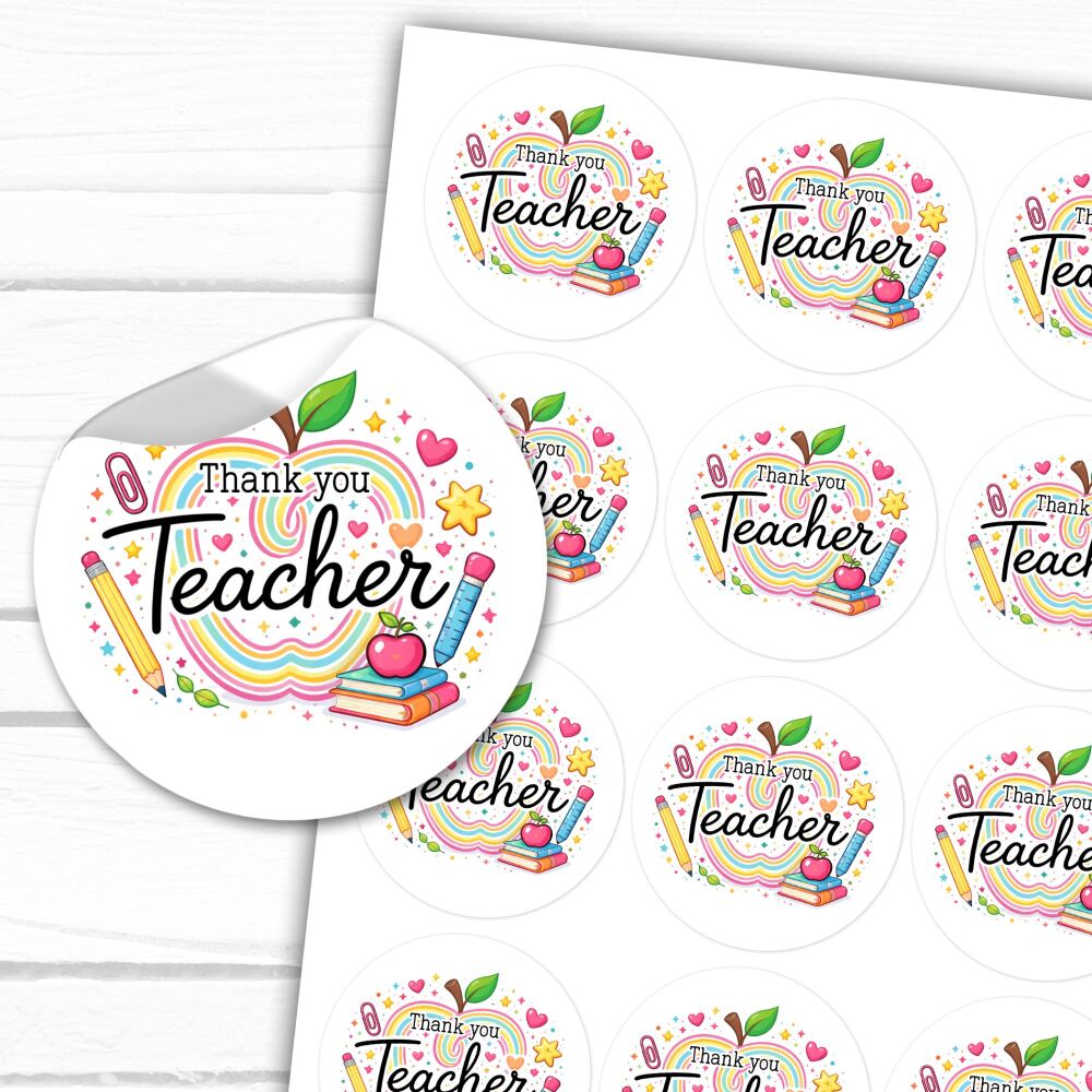 Thank you teacher stickers Apple Stars and Hearts A4 Sheet x1