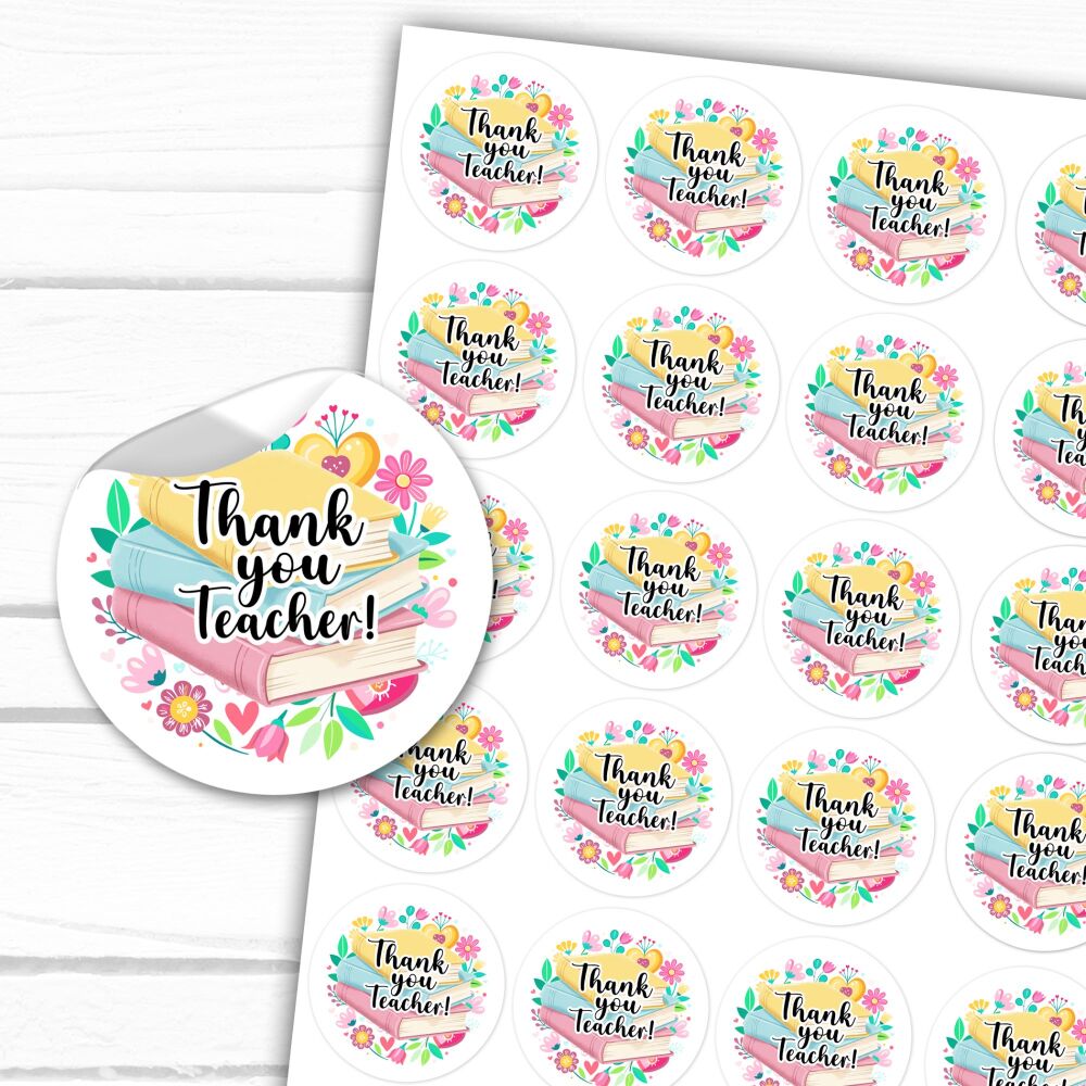 Thank you teacher stickers Books Stack A4 Sheet x1