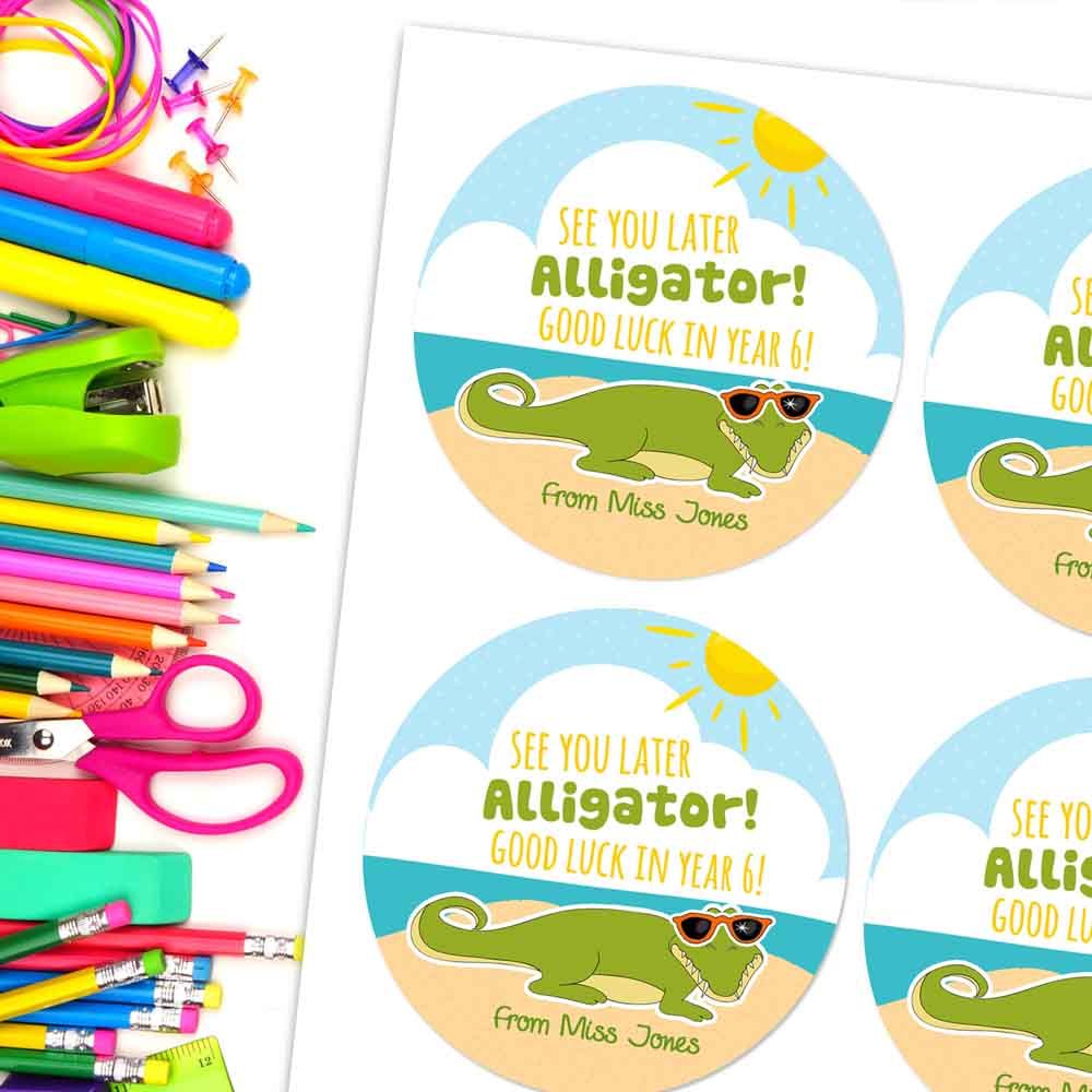 End Of School Personalised Gift Stickers See You Later Alligator A4 Sheet x1