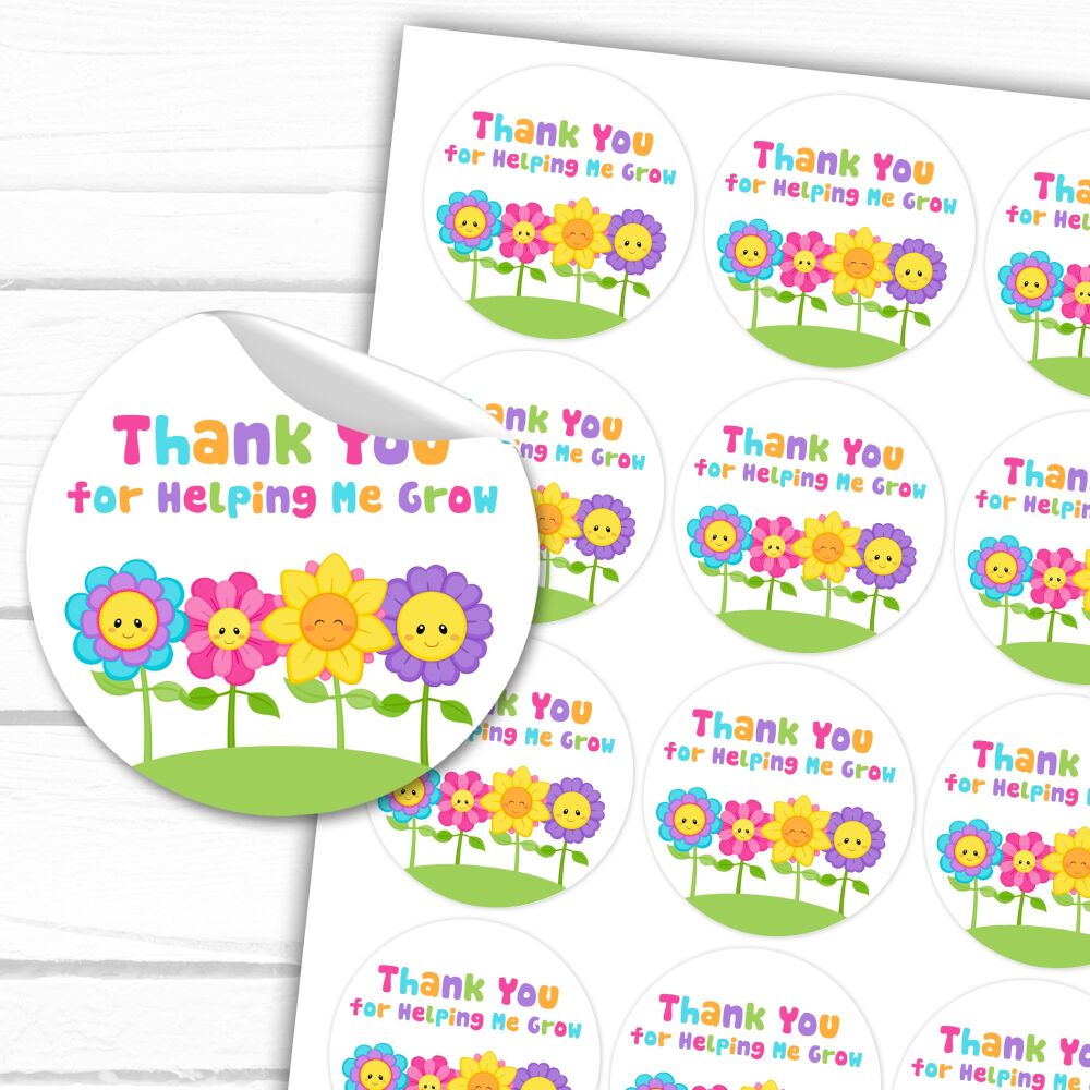 Thank You For Helping Me Grow Stickers A4 Sheet x1